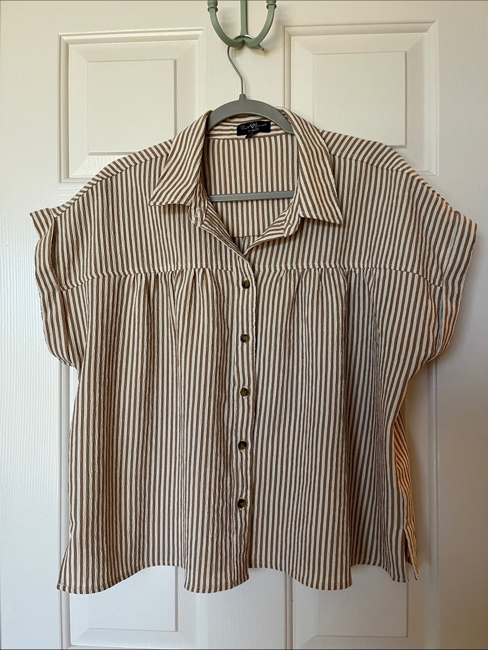 Velvet by Graham & Spencer Brown and White Striped Collared Blouse